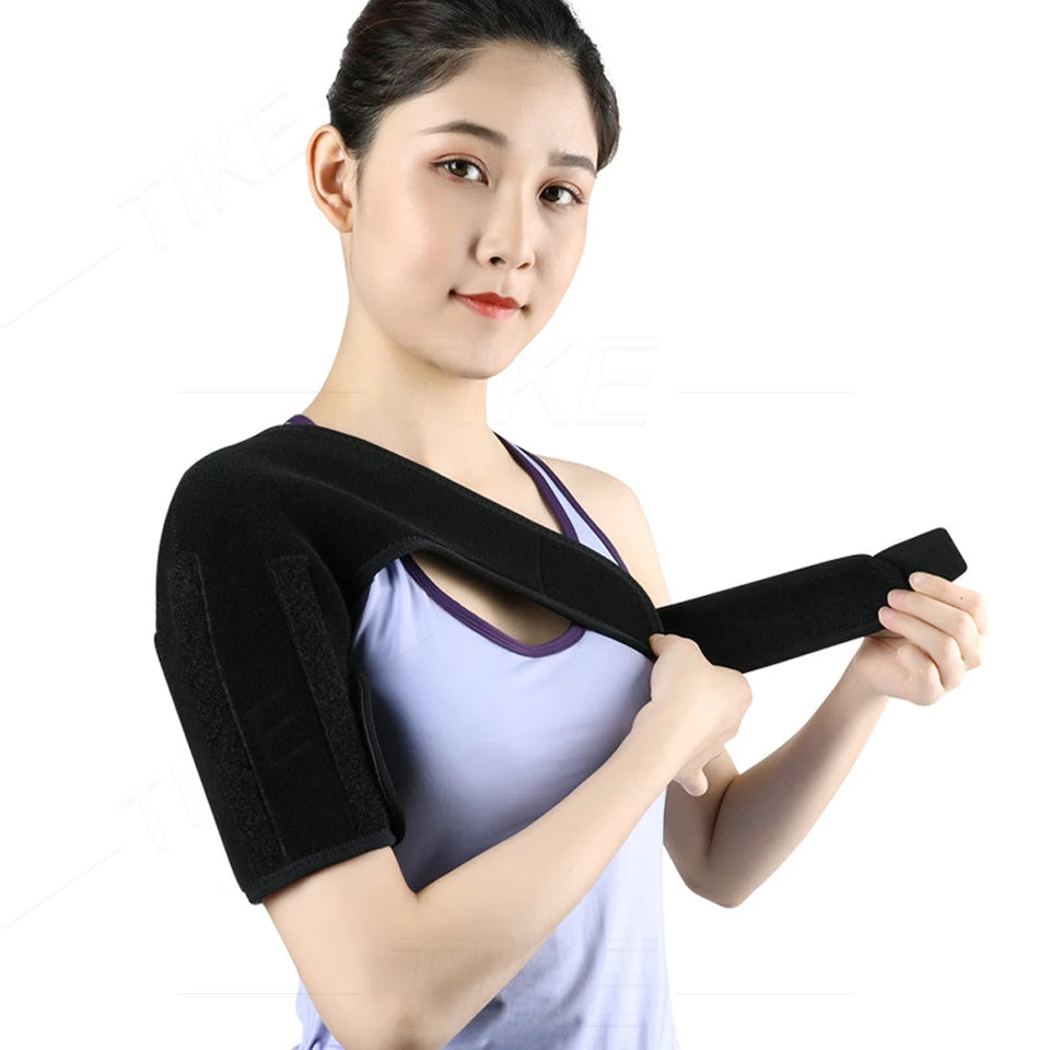 TIKE Adjustable Single Shoulder Support Brace – Black Stability Strap with Pads for Recovery & Injury Protection