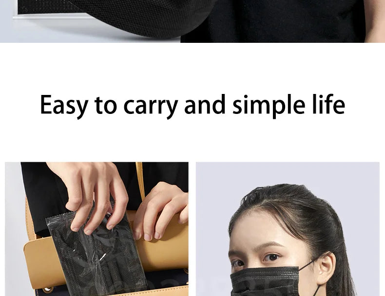 Disposable Black Face Masks – 3-Ply Anti-Dust Protective Masks for Adults (Individually Wrapped, 10–500pcs)