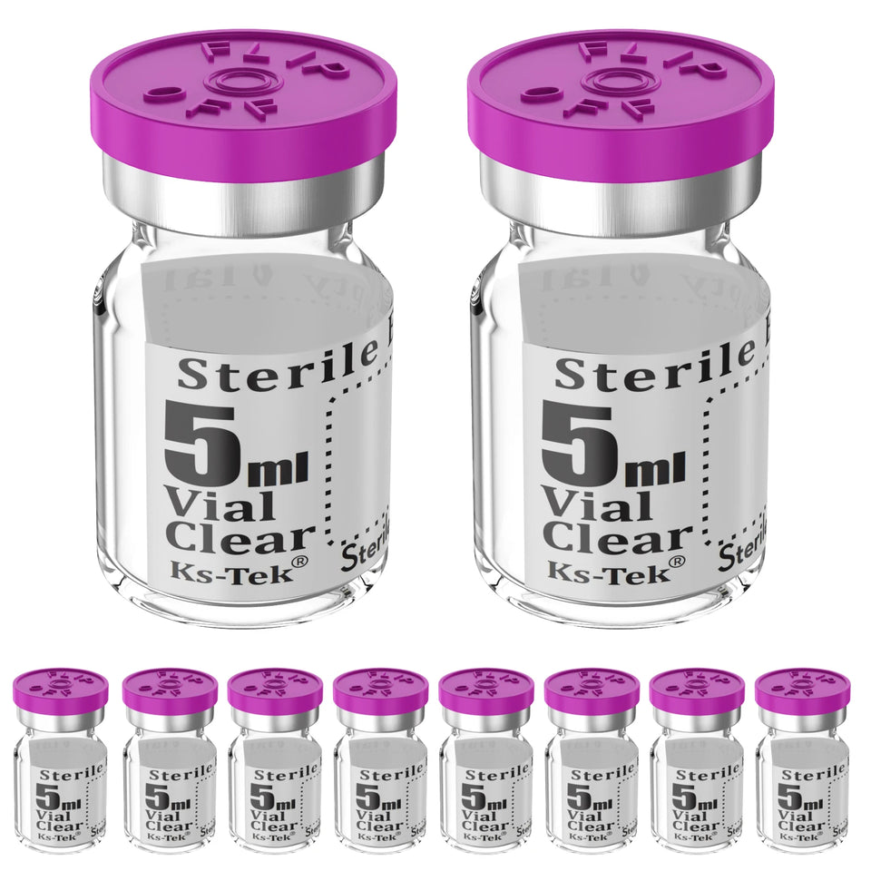 KS-TEK Sterile Empty Vials with Flip-Off Aluminum Cap & Self-Healing Injection Port – Sterile Pack