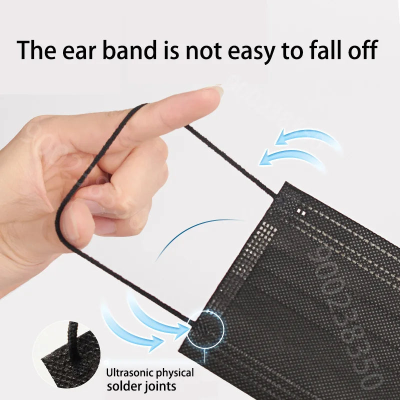 Disposable Black Face Masks – 3-Ply Anti-Dust Protective Masks for Adults (Individually Wrapped, 10–500pcs)