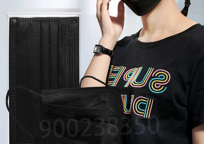 Disposable Black Face Masks – 3-Ply Anti-Dust Protective Masks for Adults (Individually Wrapped, 10–500pcs)