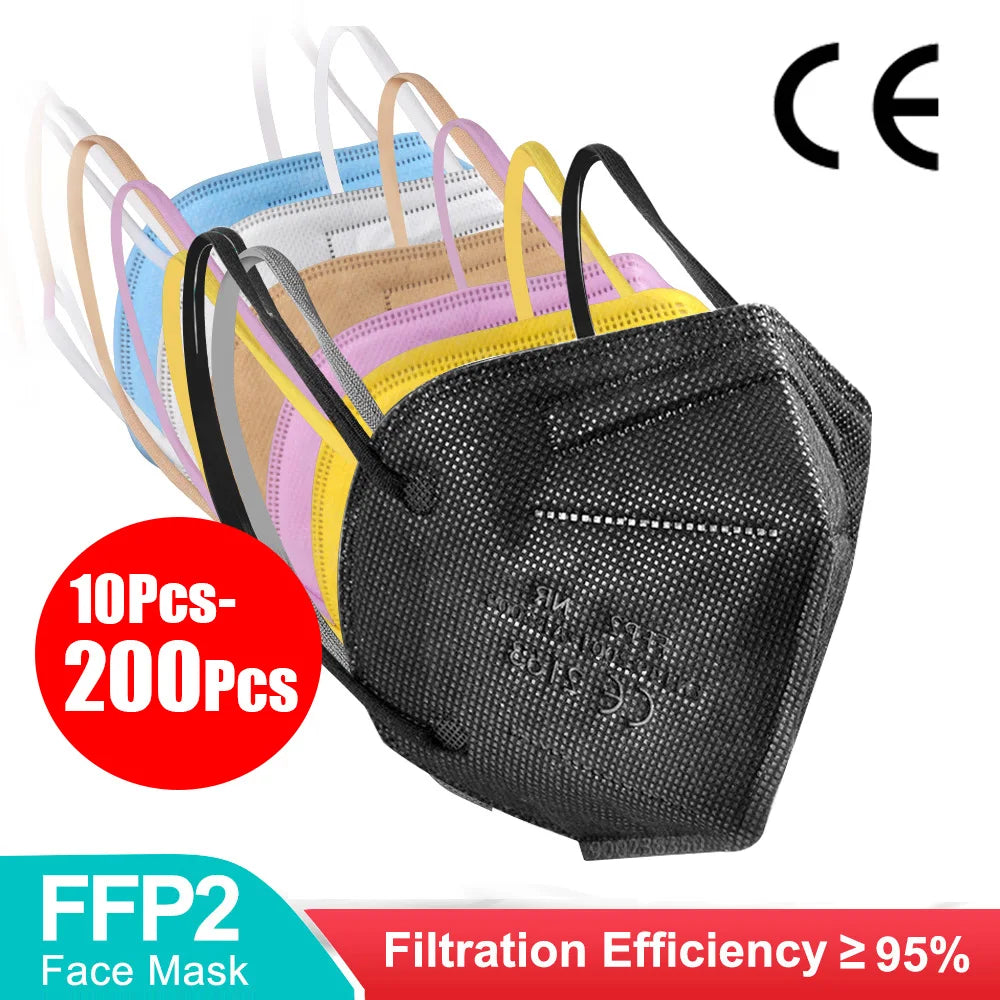 FFP2/KN95 Black Face Masks – 5-Layer CE Approved Respirator for Adults (10–200pcs)