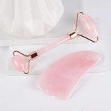 Rose Quartz Face Massage Roller & Gua Sha Tool – Natural Stone Skin Care Massager for Neck, Anti-Wrinkle & Slimming