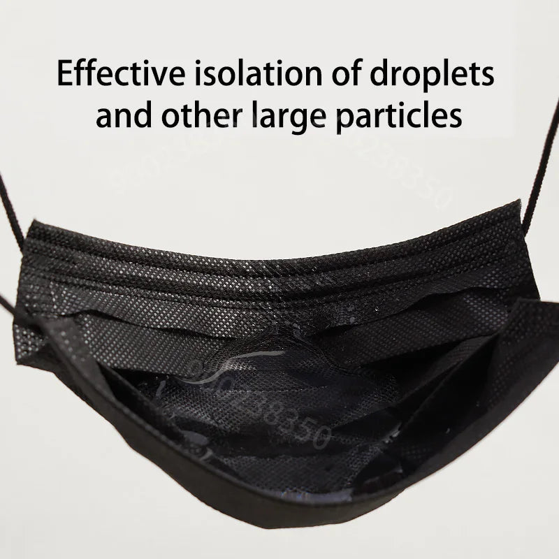 Disposable Black Face Masks – 3-Ply Anti-Dust Protective Masks for Adults (Individually Wrapped, 10–500pcs)