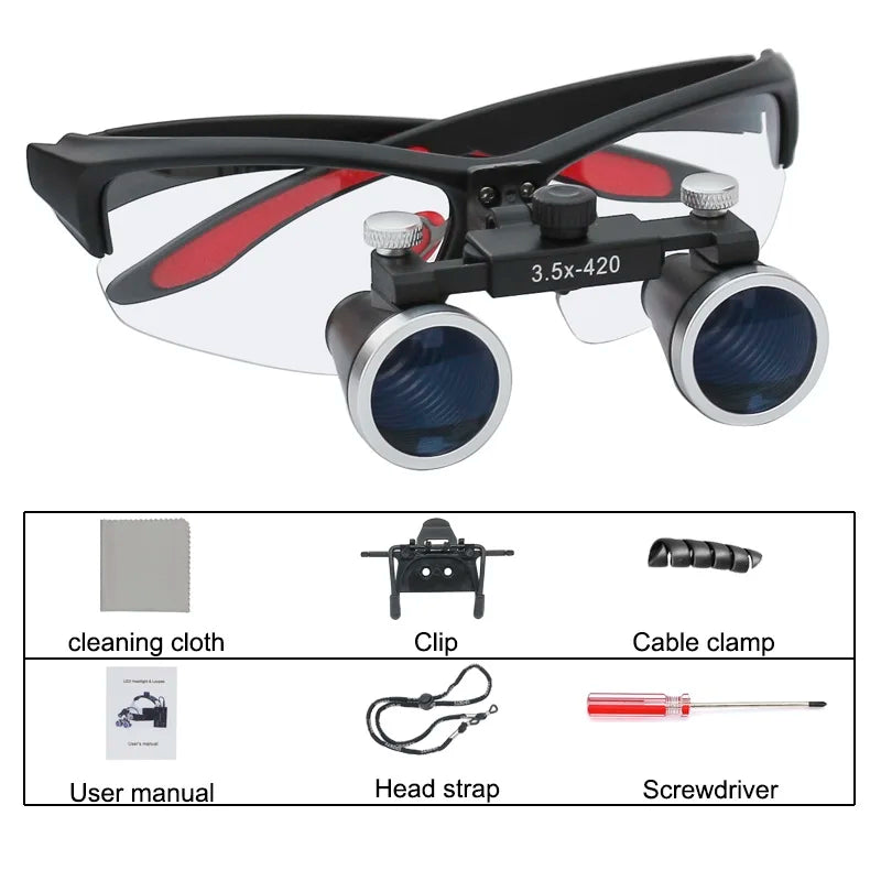 Dental Surgical Binocular Loupes – 2.5X/3.5X Ultra-Lightweight Optical Magnifier (320–420mm)