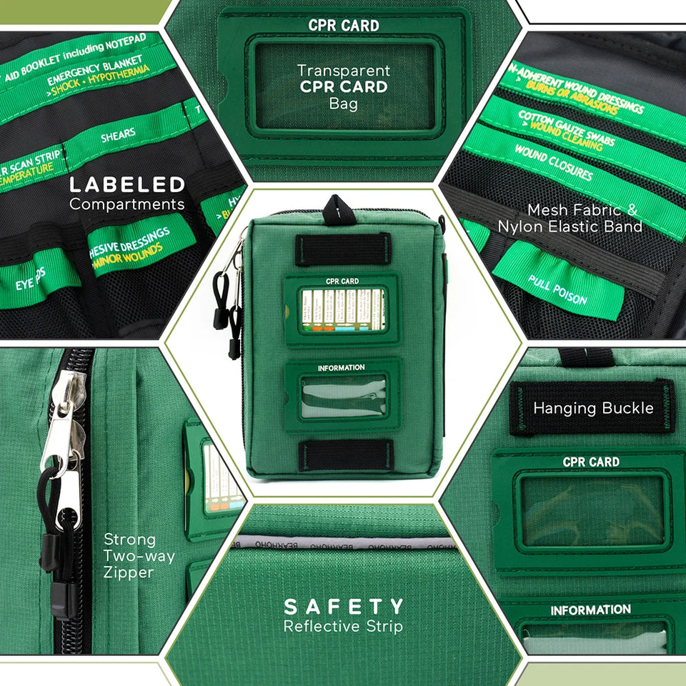 BearHoHo Size M First Aid Kit – Professional Medical Rescue Kit for Outdoor, Car, Travel, School & Hiking Emergencies