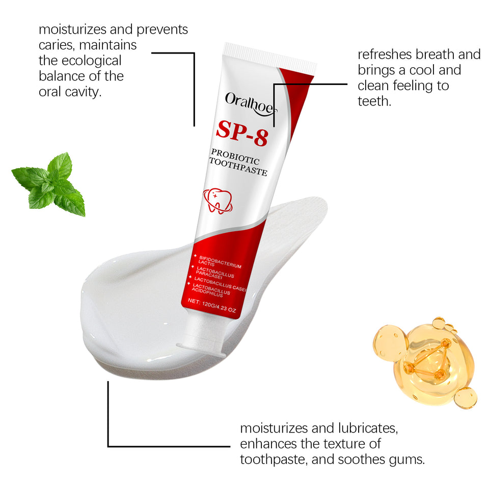 SP-8 Probiotic Whitening Toothpaste – Mint Brightening Formula for Plaque Removal, Stain Cleaning & Fresh Breath
