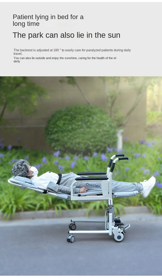 2-in-1 Bed Fold Chair with Hydraulic Lift – Paralyzed & Disabled Elderly Nursing Transfer Chair with Walker Support