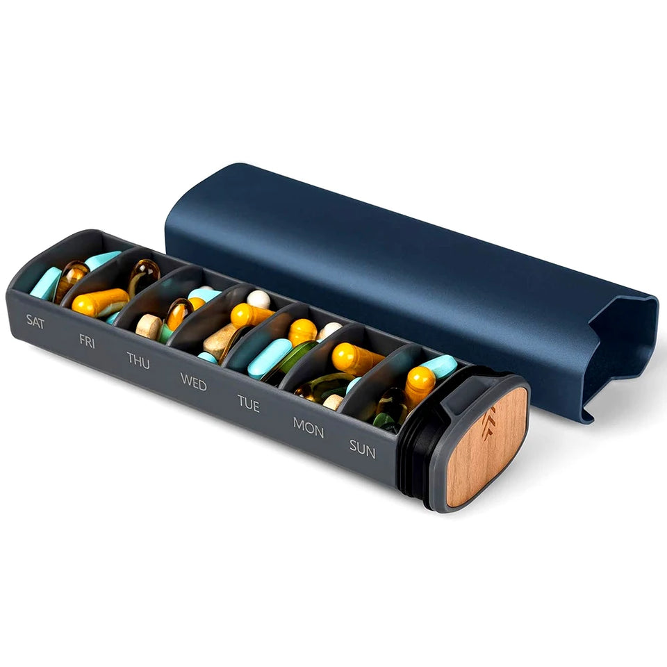 7-Day Premium Aluminum Pill Organizer – Large Capacity Weekly Pill Box for Vitamins, Supplements & Medicine