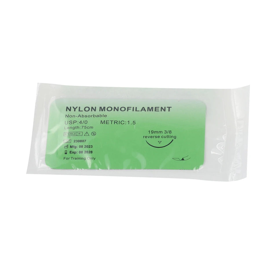 Medical Nylon Monofilament Suture Kits 4/0 – Individually Wrapped Veterinary & Practice Sutures for Training (1–100pcs)