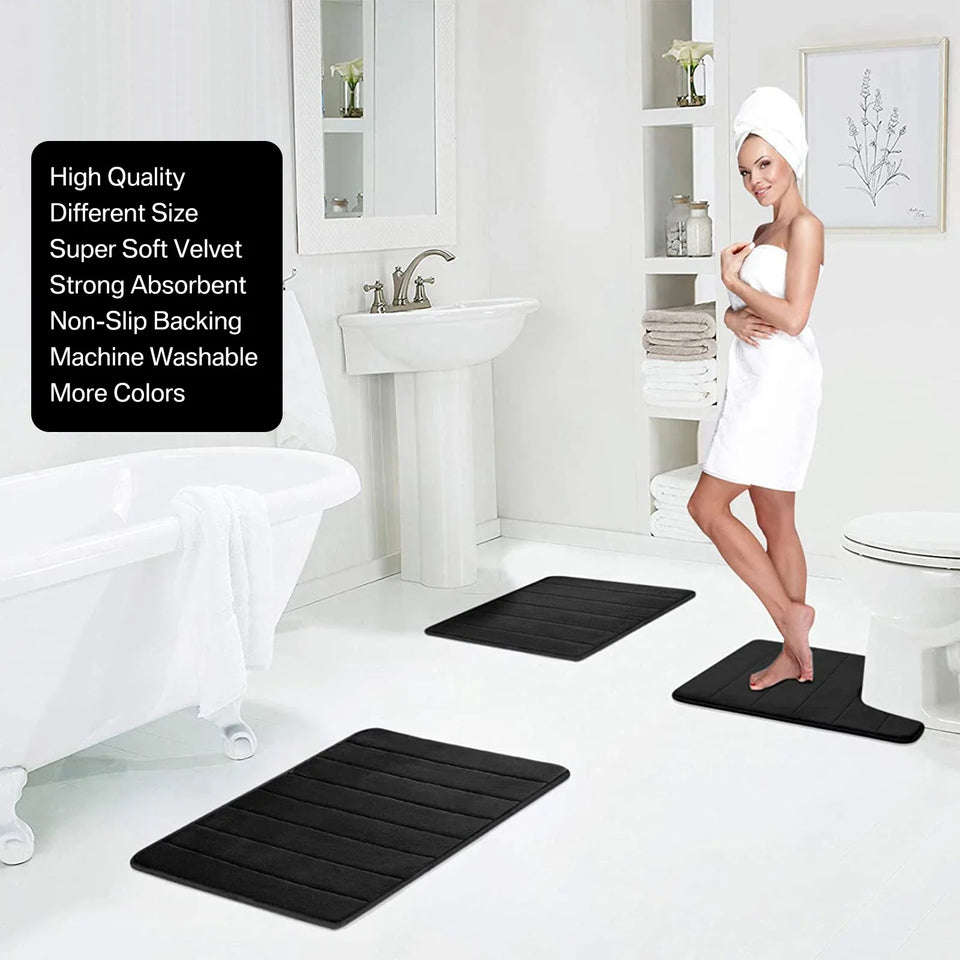 3-Piece Non-Slip Memory Foam Bath Mat Set – Soft, Quick-Dry Bathroom Rugs, Machine Washable