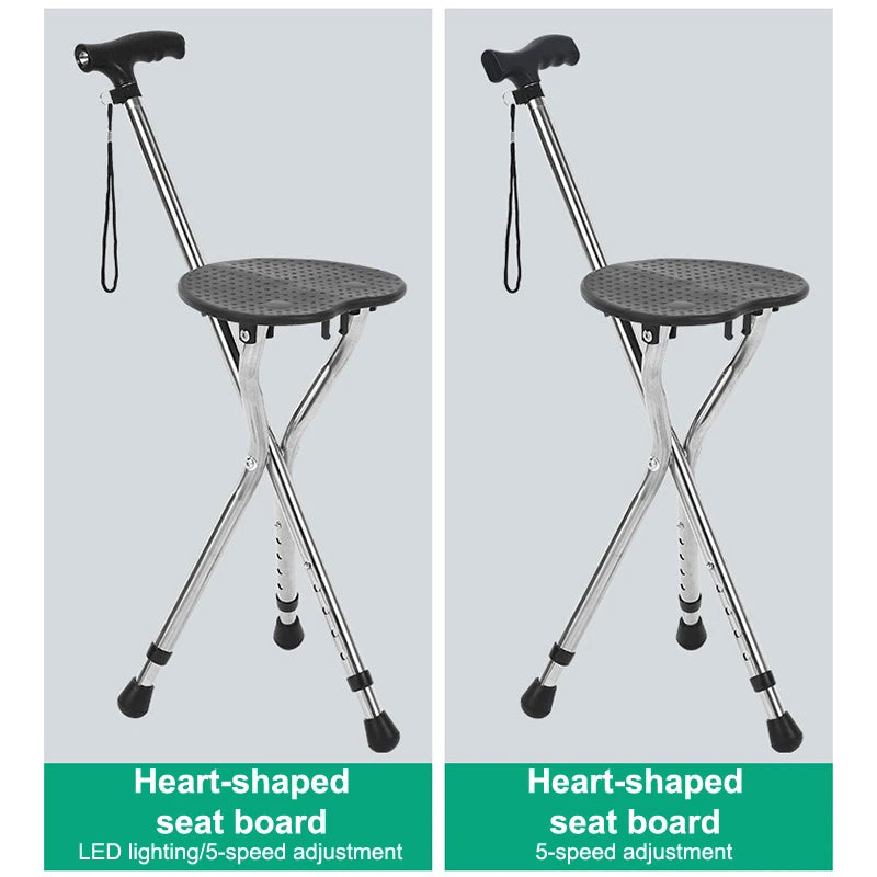 Telescopic Folding Crutch Chair – Three-Legged Walking Stick & Cane Stool for Elderly Stability