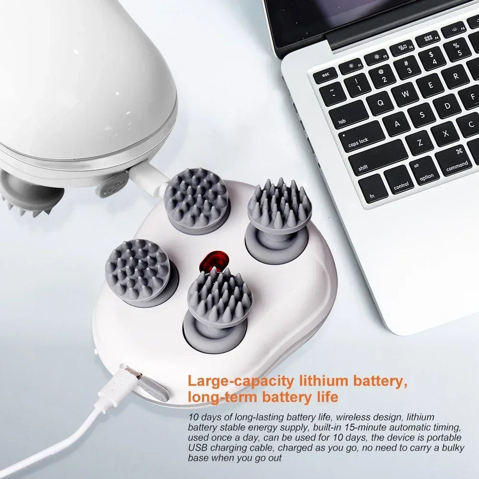 Infrared Scalp Massager with 4 Kneading Massage Heads Head Body Massager for Hair Growth Stress Relax Red Light Nourishes Hair