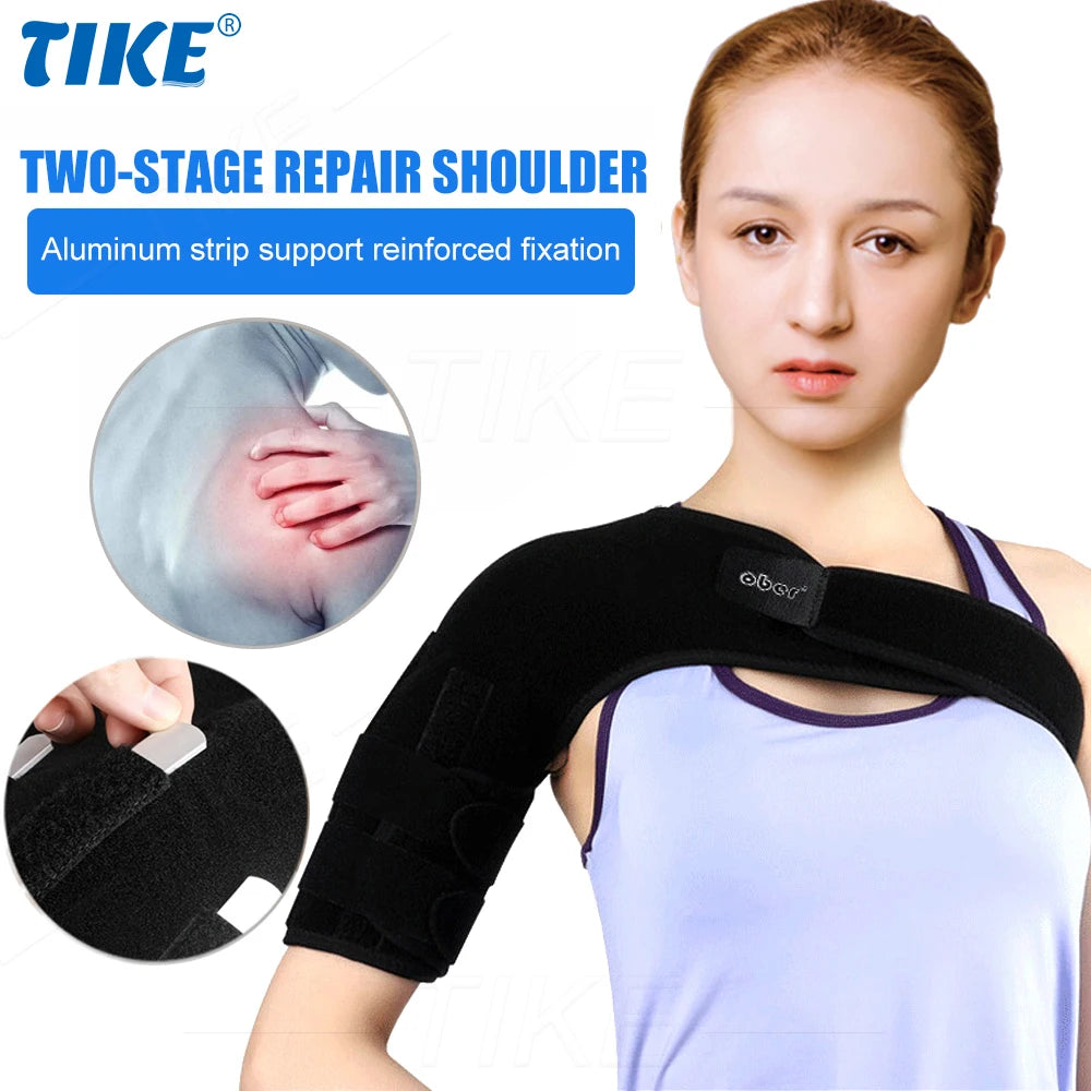 TIKE Adjustable Single Shoulder Support Brace – Black Stability Strap with Pads for Recovery & Injury Protection