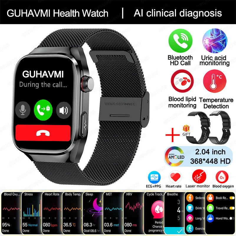 2025 Uric Acid & Blood Fat Smartwatch – ECG+PPG, Pulse, Blood Pressure, Bluetooth Call & Sports Fitness Health Tracker