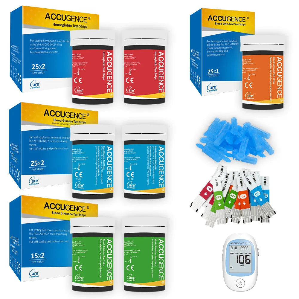 4-in-1 Blood Test Strips for PM800 Meter – Glucose, Ketone, Uric Acid & Hemoglobin