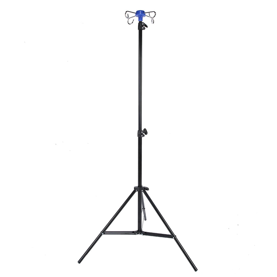 Portable Adjustable IV Pole Stand – Foldable Aluminum Alloy Drip Bag Holder with 4 Hooks & 3 Legs