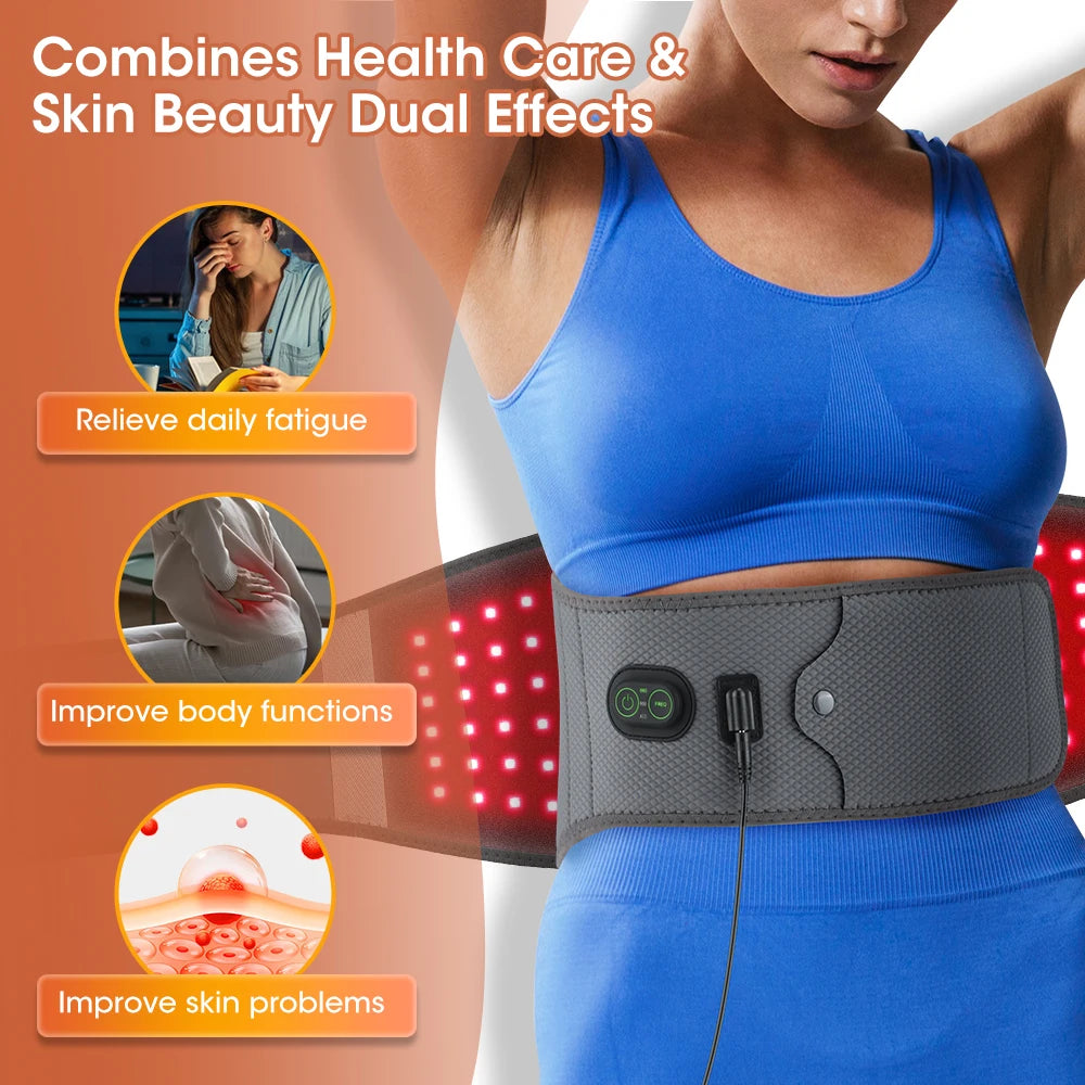 LED Red Light Therapy Waist Belt – 120 LEDs with 660nm & 850nm Near Infrared for Pain Relief & Muscle Recovery
