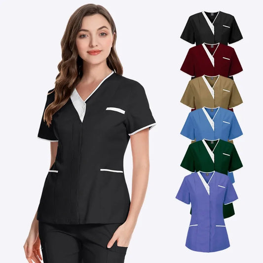 Cotton V-Neck Short Sleeve Surgical Gowns for Women – Clinic & Salon Uniforms