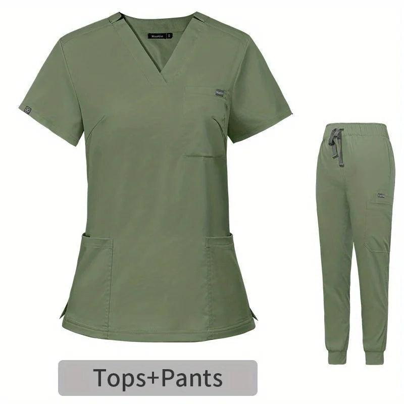 Women's V-Neck Medical Scrub Set – Short Sleeve Uniform for Nurses, Doctors, ICU, Veterinary & Beauty Staff