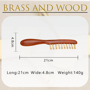 10-Teeth Copper & Wood Massager Comb for Head Meridian Therapy and Relaxation
