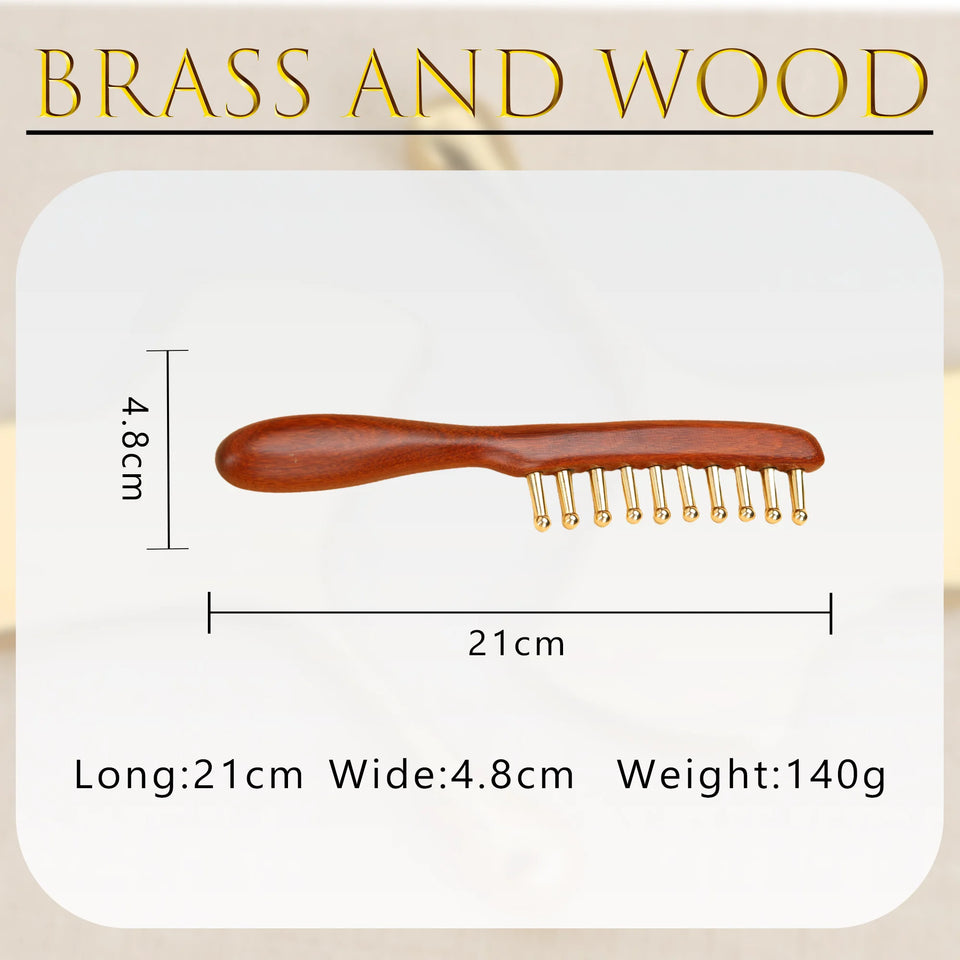 10-Teeth Copper & Wood Massager Comb for Head Meridian Therapy and Relaxation