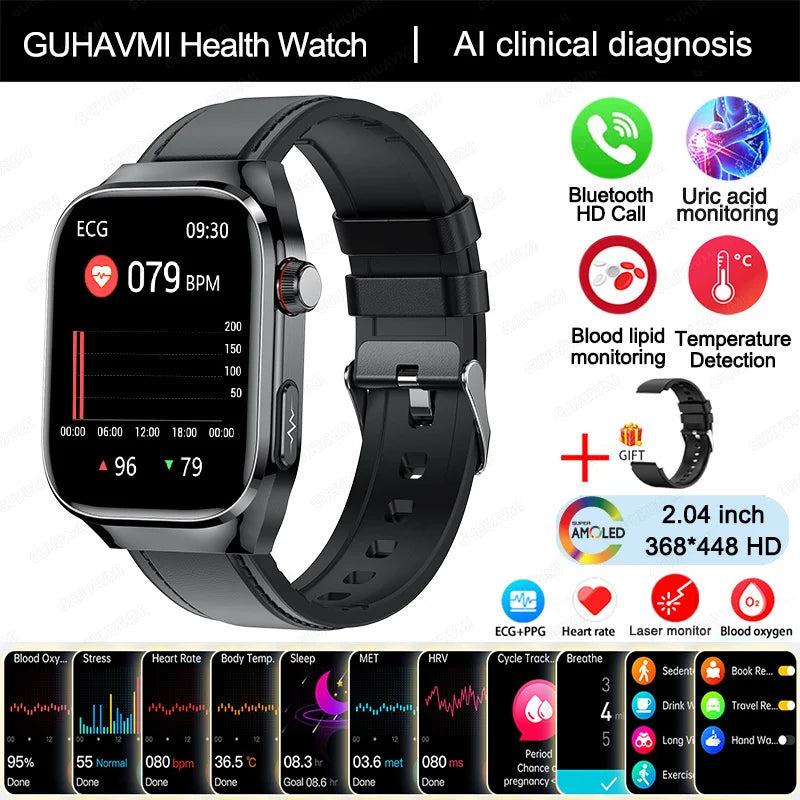 2025 Uric Acid & Blood Fat Smartwatch – ECG+PPG, Pulse, Blood Pressure, Bluetooth Call & Sports Fitness Health Tracker