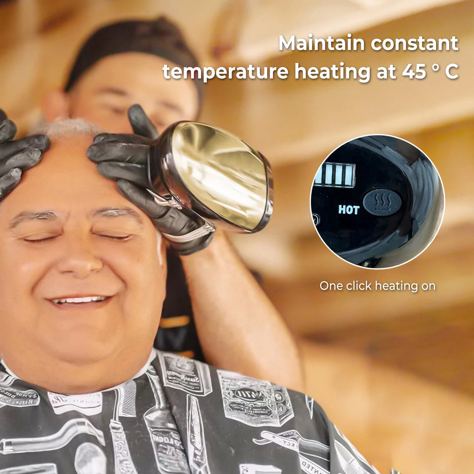 Men's Barberology Massager Professional Cordless Metal Handheld Heat Massager USB Charge Vibration Head Massage 2 Massage Nodes