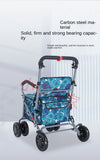 Foldable Four-Wheeled Elderly Shopping Cart Walker – Lightweight Mobility Aid with Walking Stick Support