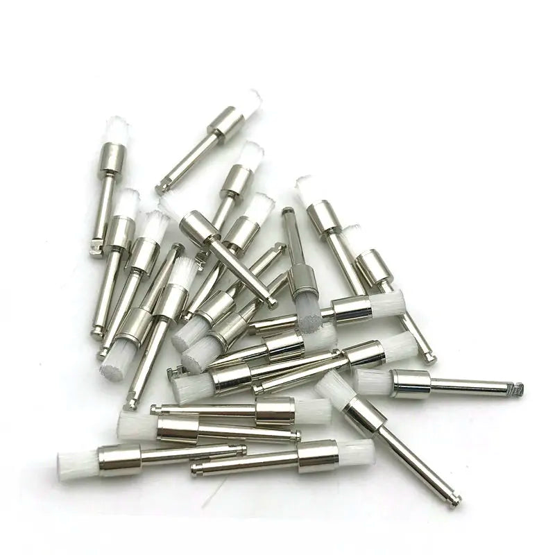 100PCS White Nylon Dental Polishing Brushes – Flat Latch-Type Teeth Polisher for Dentists & Labs