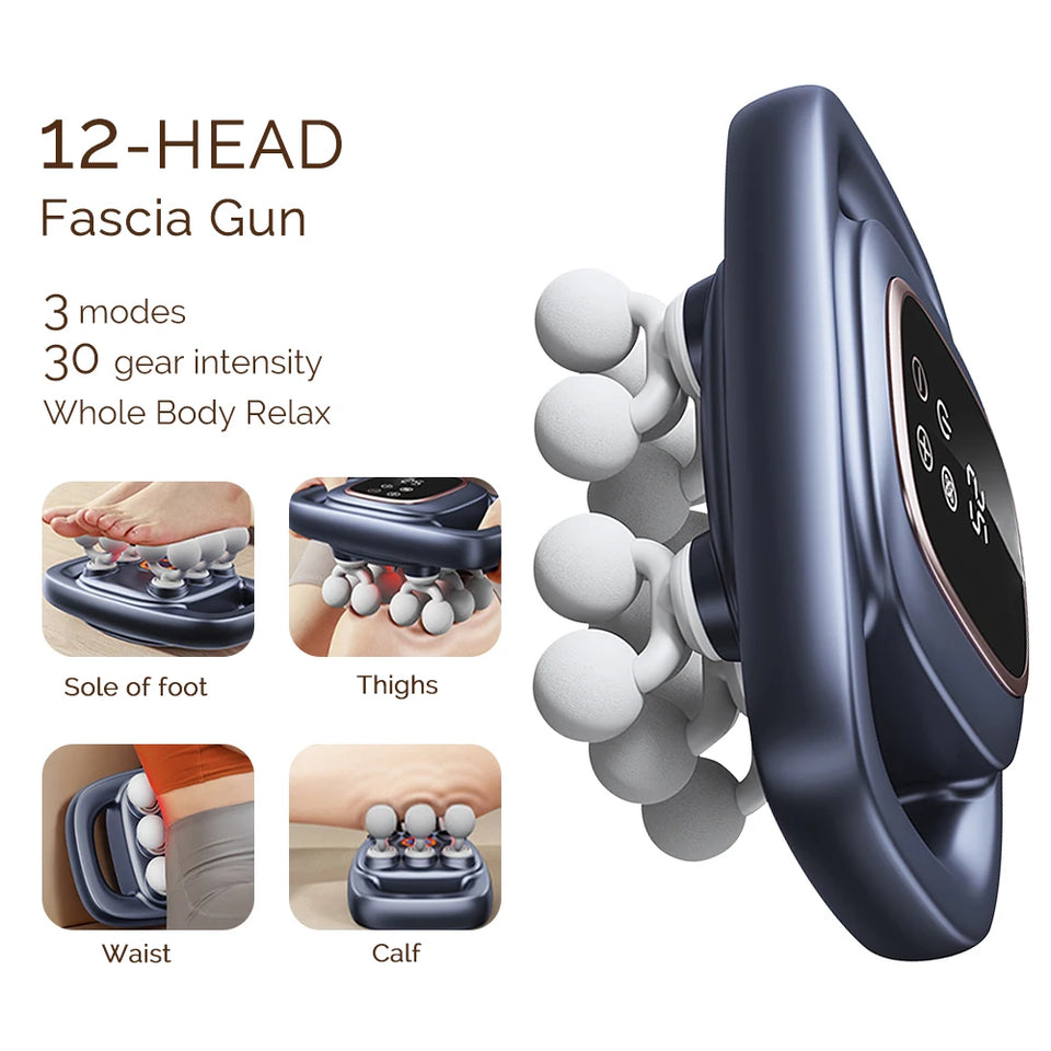 12-Head Fascia Massage Gun – High-Frequency Deep Tissue Muscle Massager