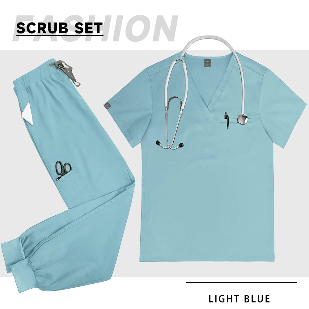 High-Quality V-Neck Medical Scrub Set with Pockets for Men & Women
