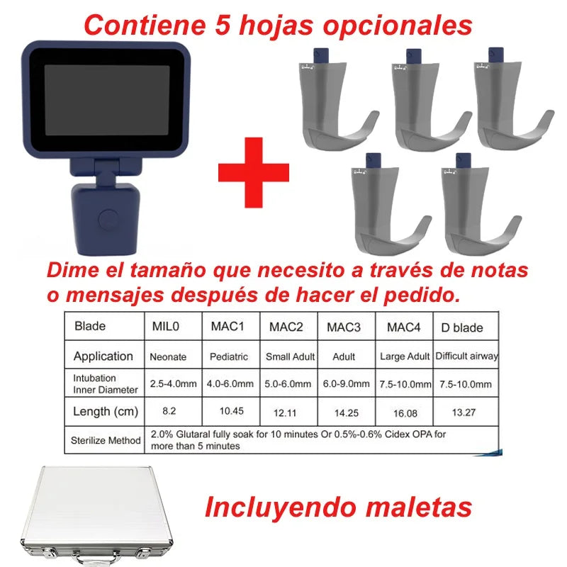 Mexico Local Stock 3.5 Inch HD Touch screen Anesthesia Digital Video Laryngoscope 6 sizes Reusable Sterilizable Blades Optional