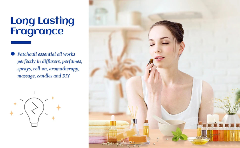 HIQILI 100ml Patchouli Essential Oil – 100% Pure Natural for Aromatherapy, Diffusers, Massage & Candle Making