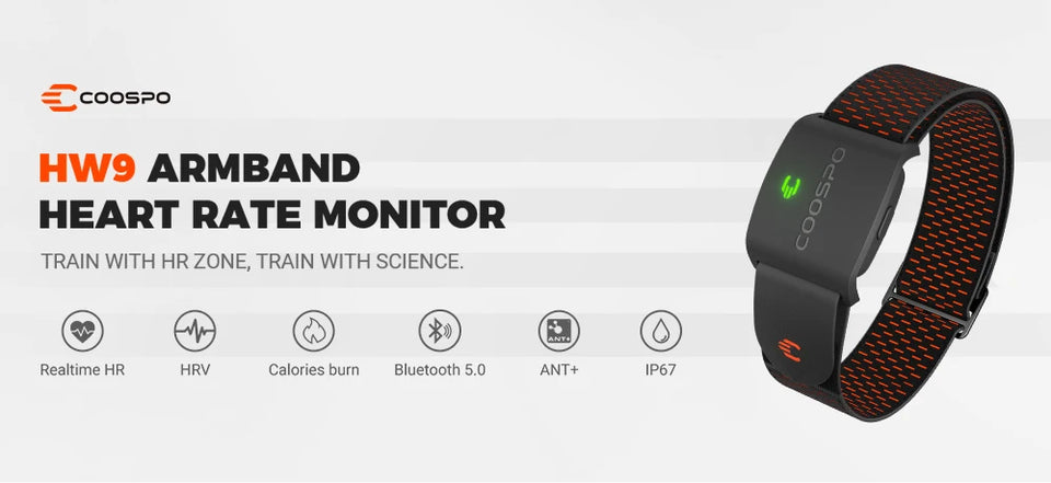 COOSPO HW9 Armband Heart Rate Monitor – BLE5.0 & ANT+ Compatible for Fitness & Cycling