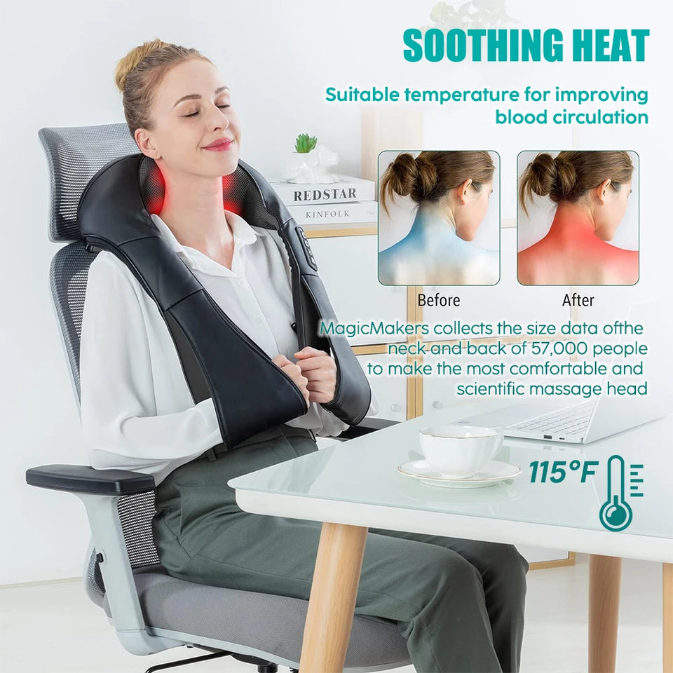 Shiatsu Neck & Shoulder Massager Pillow – U-Shaped Heated Deep Kneading Back & Body Massager