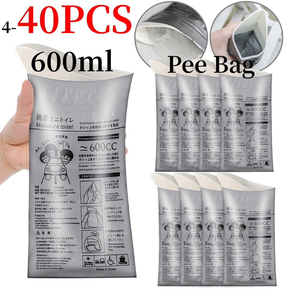 Disposable Emergency Urine Bags 600ml – Portable Travel Toilet for Men, Women & Kids (4–40pcs)