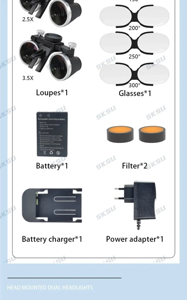 Binocular Dental Loupe with LED Surgical Headlight – 2.5X & 3.5X Magnification