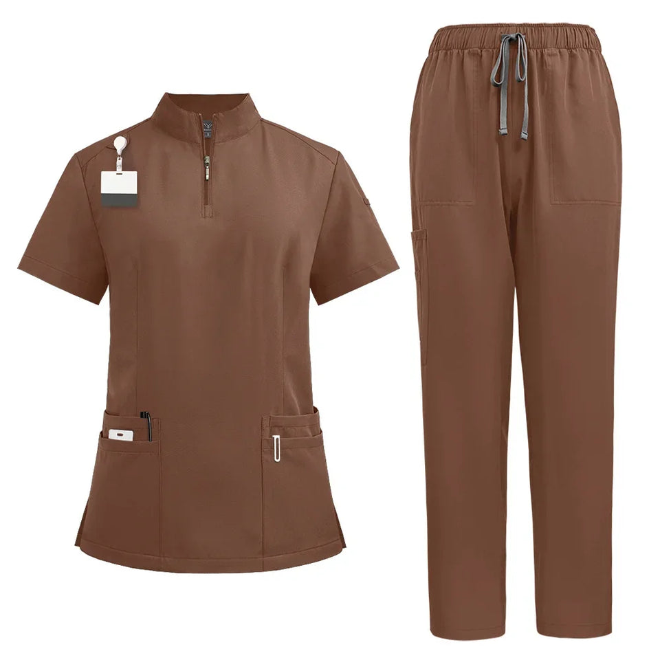 Unisex V-Neck Short Sleeve Medical Scrub Set for Hospital & Dental Work