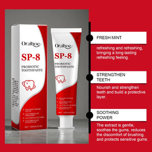 SP-8 Probiotic Whitening Toothpaste – Mint Brightening Formula for Plaque Removal, Stain Cleaning & Fresh Breath