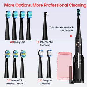 Seago Sonic Electric Toothbrush – USB Rechargeable Ultrasonic Tooth Brush with 10 Replacement Heads