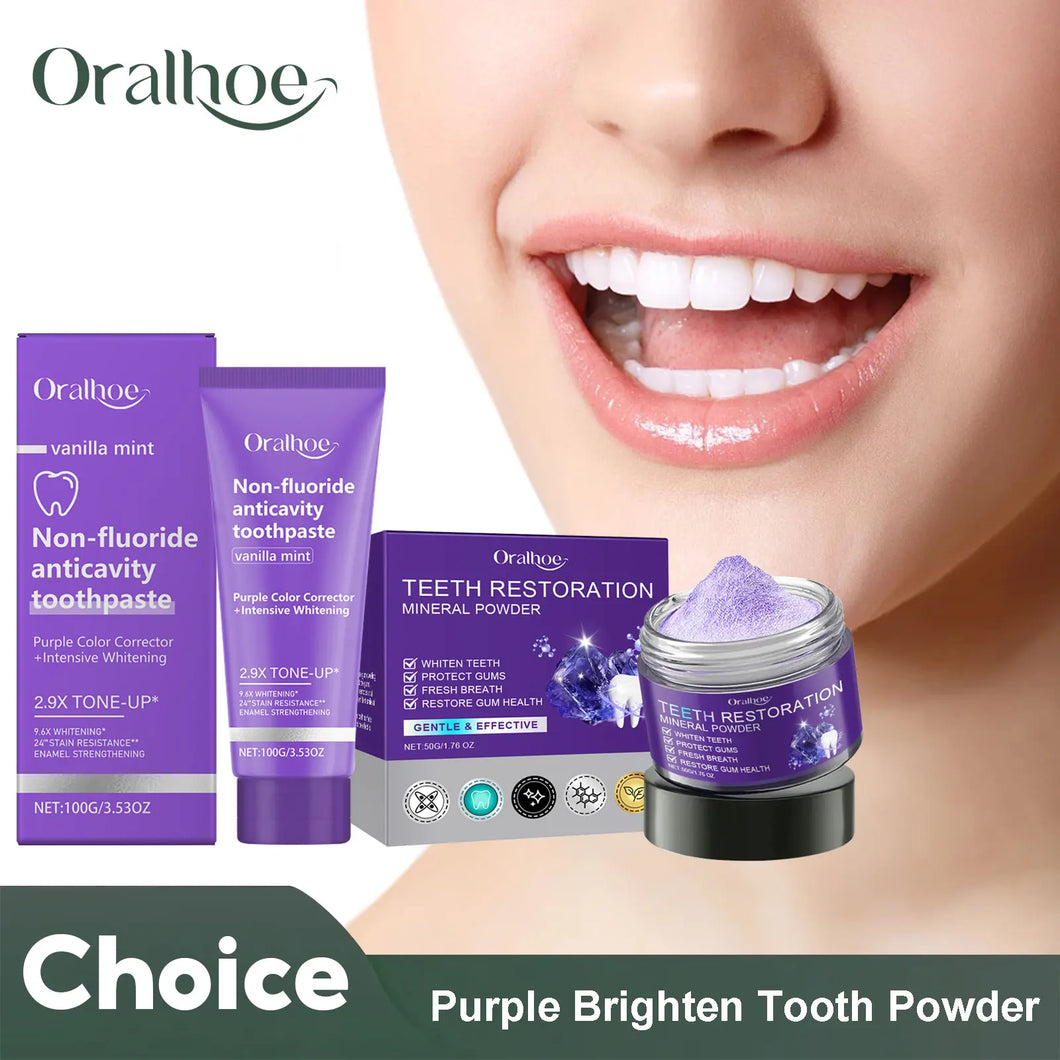 Teeth Restoration Mineral Powder – Purple Whitening Toothpaste for Stain Removal, Fresh Breath & Oral Care