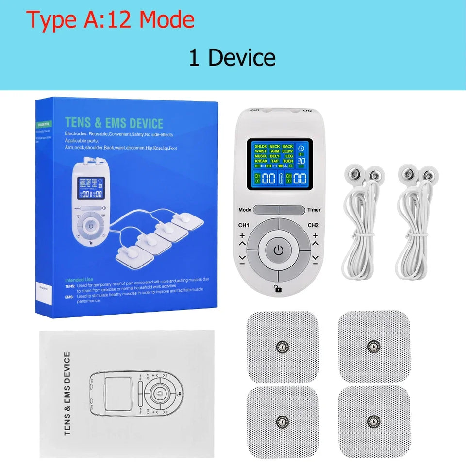 4 Mode Tens Pulse Machine Muscle Nerve Electrostimulator EMS Acupuncture Physiotherapy Massager Electrode Patch Digital Therapy