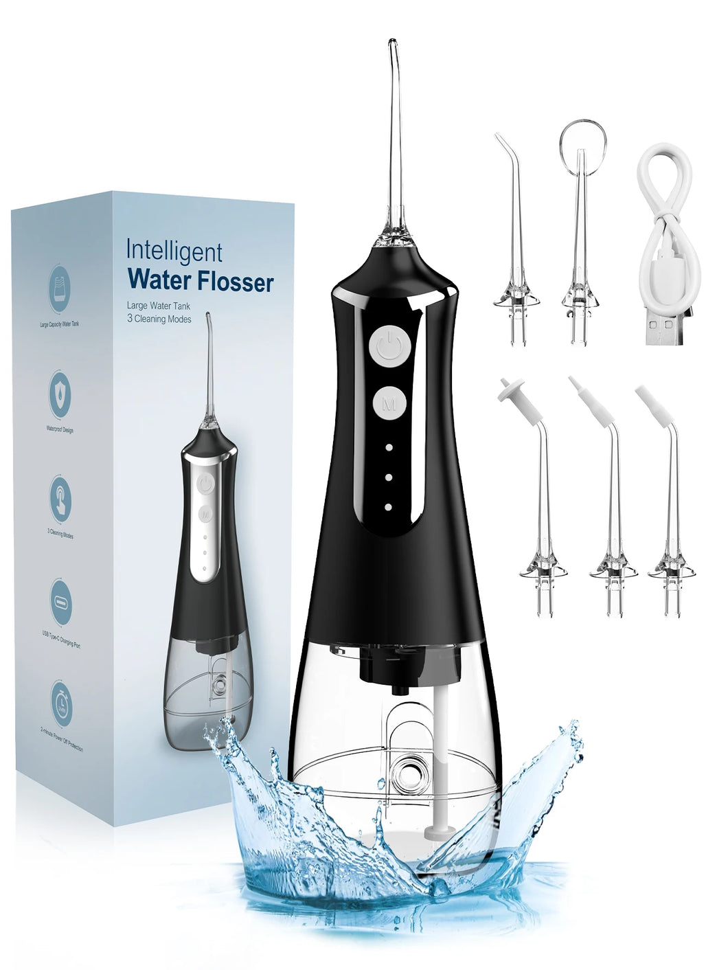 Cordless Portable Water Dental Flosser – Rechargeable Oral Irrigator with 260ML Tank, 4 Modes & 4 Replaceable Nozzles