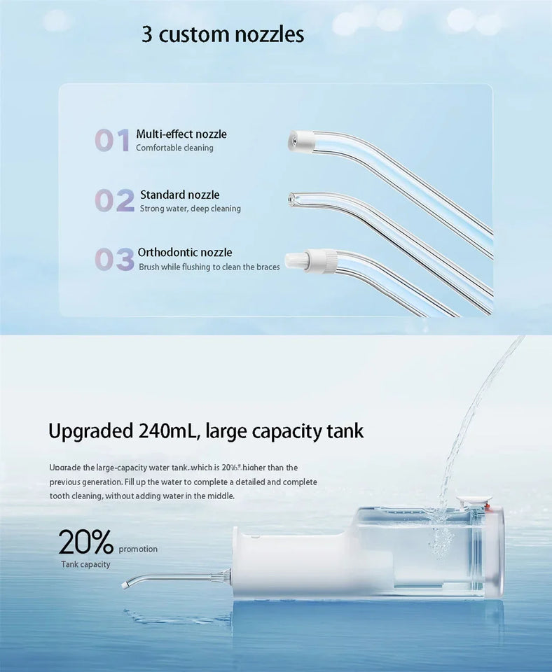 Xiaomi Mijia MEO703 Portable Oral Irrigator F300 – Electric Water Flosser with 240ml Tank, 4 Modes, IPX7 Waterproof