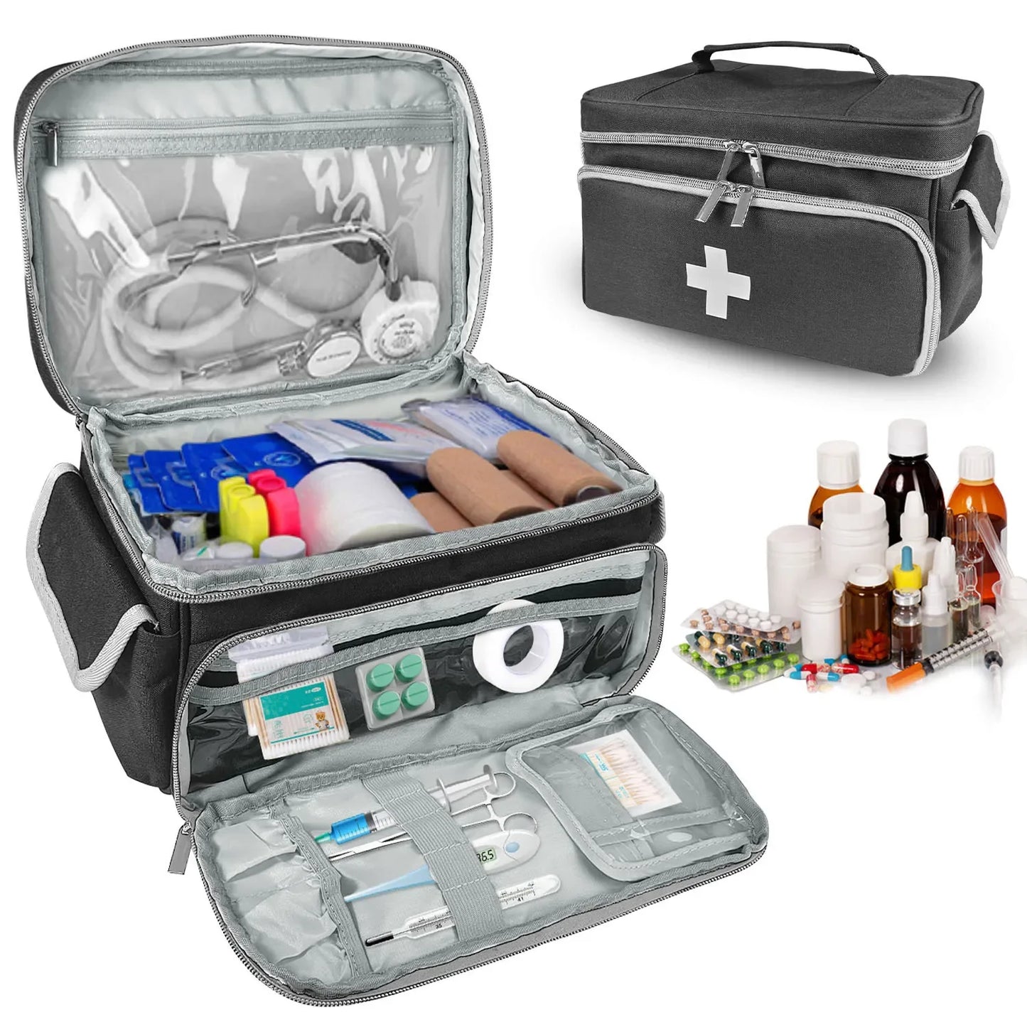 Travel First Aid Kit Bag – Layered Medical Storage Organizer for Home, Car & Outdoor Use
