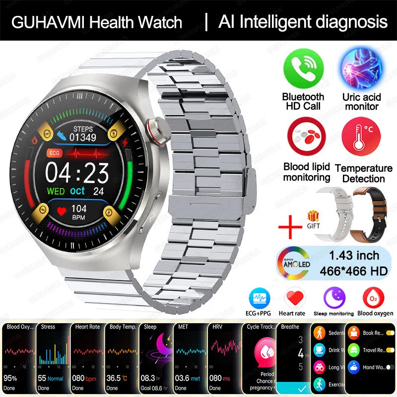 2025 Nursing-Grade Health Smartwatch – ECG+PPG, Blood Oxygen, Blood Lipid, Uric Acid, Body Temperature & Bluetooth Call