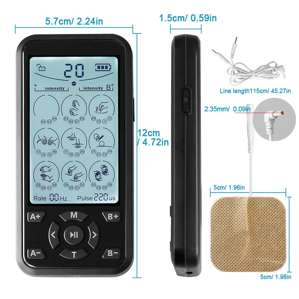 TENS EMS Machine 36 Modes Electronic Muscle Stimulator Physiotherapy Pulse Full Body Massager Health Care Device with 10pcs Pads