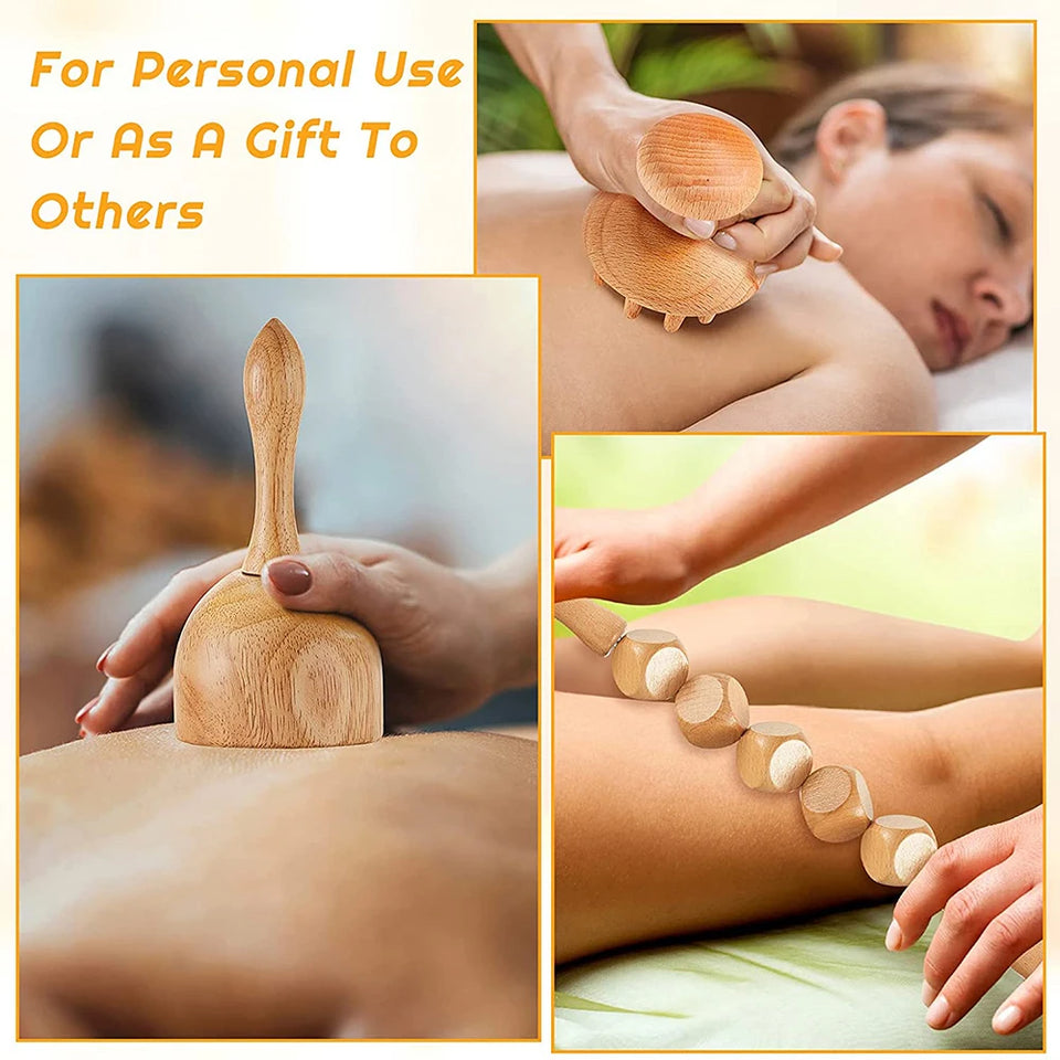 6-in-1 Wood Therapy Massage Roller – Lymphatic Drainage & Anti-Cellulite Massager