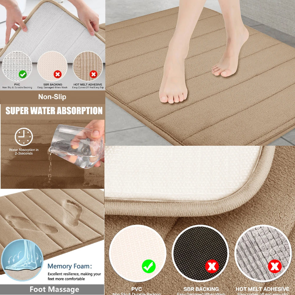 3-Piece Non-Slip Memory Foam Bath Mat Set – Soft, Quick-Dry Bathroom Rugs, Machine Washable